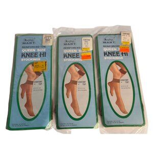 Vintage Murphy’s Mart Queen Knee High Stockings Suntone Nylon Reinforced Toe 3PC